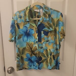 Liz Claiborne Blue and Yellow Floral Blouse